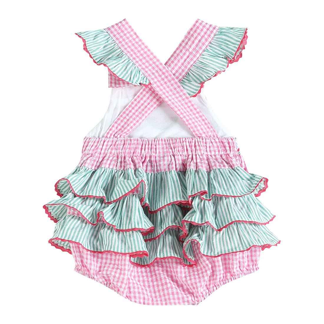 Pink and Green Watermelon Smocked Bubble Ruffle Romper - Abbies Place