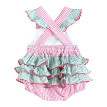 Load image into Gallery viewer, Pink and Green Watermelon Smocked Bubble Ruffle Romper

