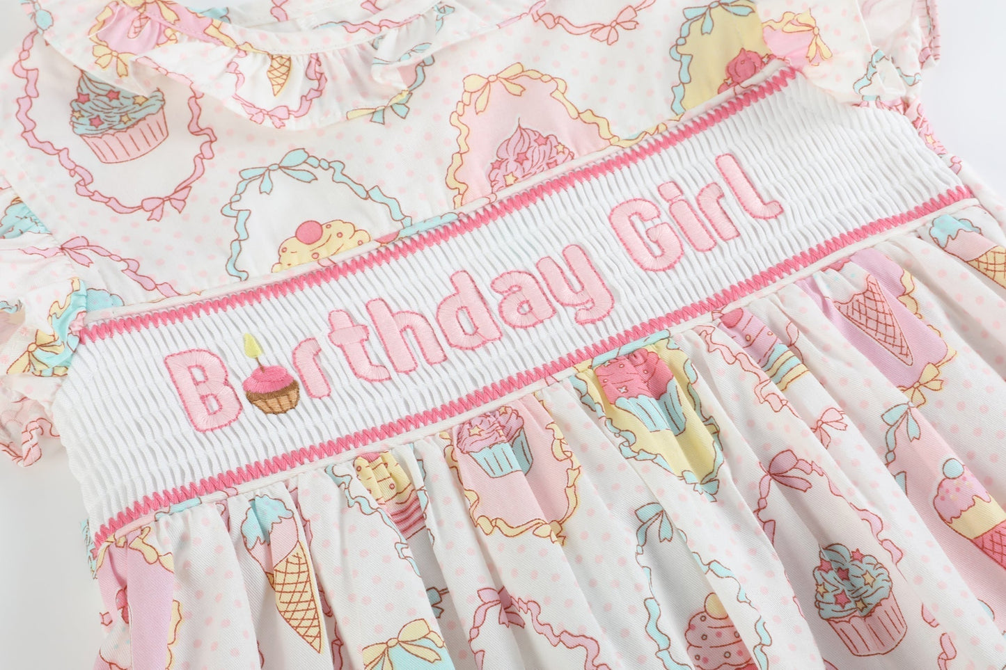 Pink and White Birthday Girl Smocked Dress - Abbies Place