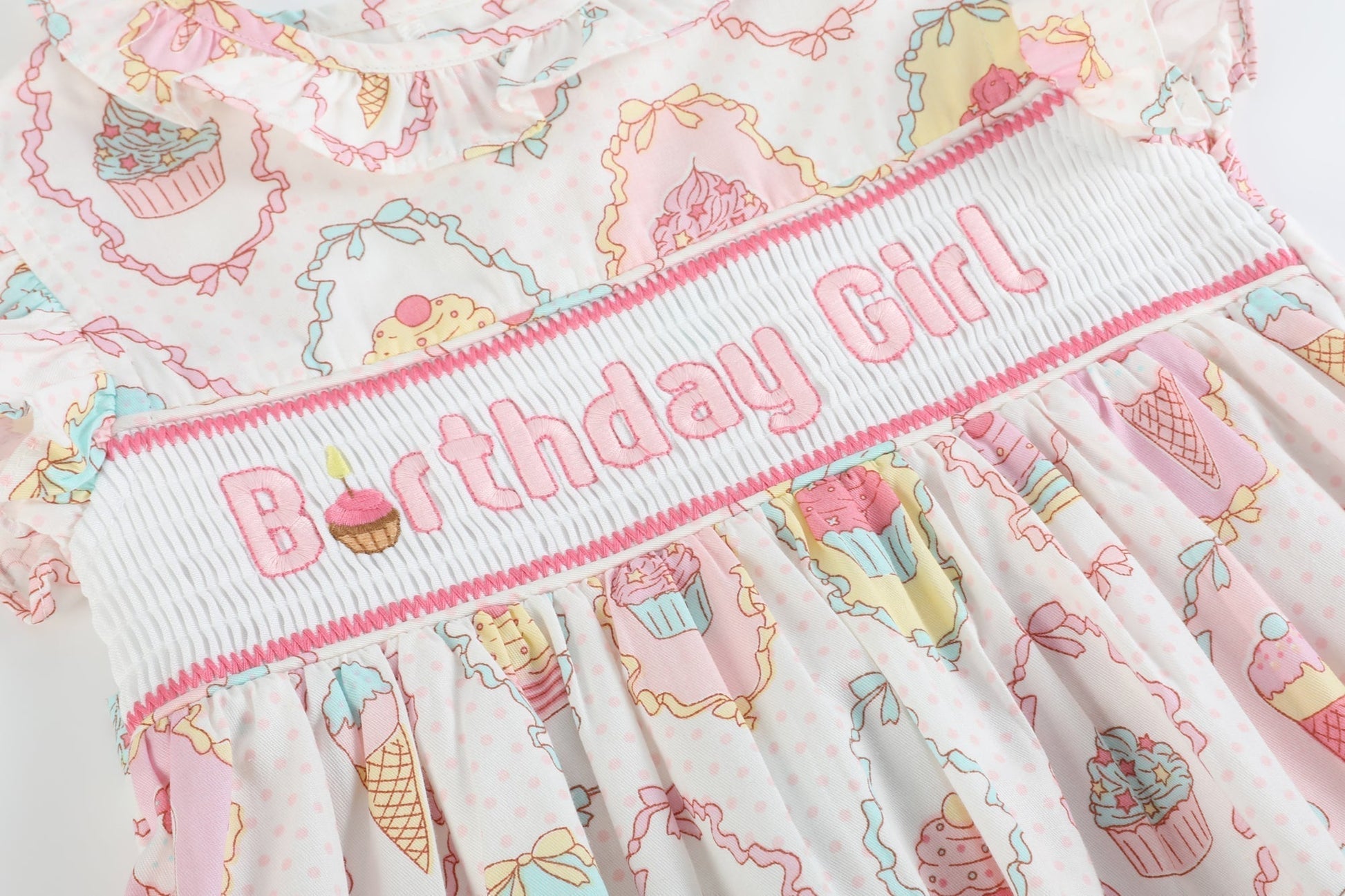 Pink and White Birthday Girl Smocked Dress - Abbies Place