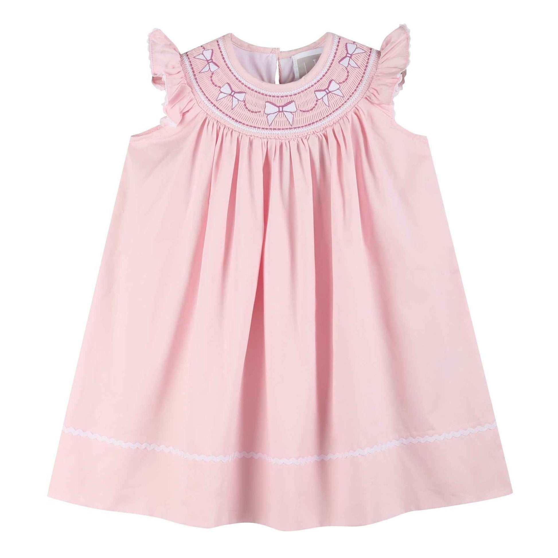 Pink and White Bows Smocked Bishop Dress - Abbies Place