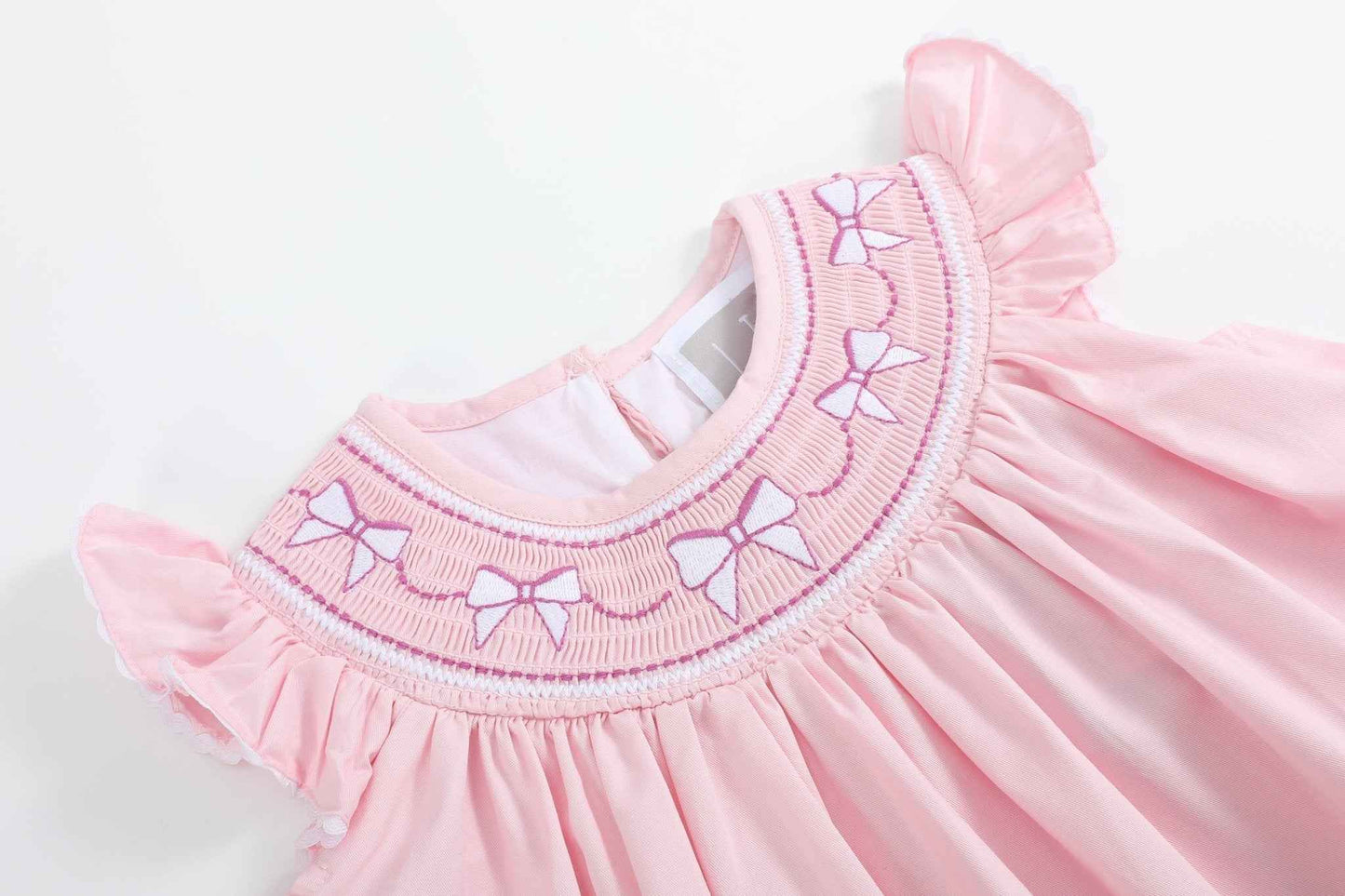 Pink and White Bows Smocked Bishop Dress - Abbies Place