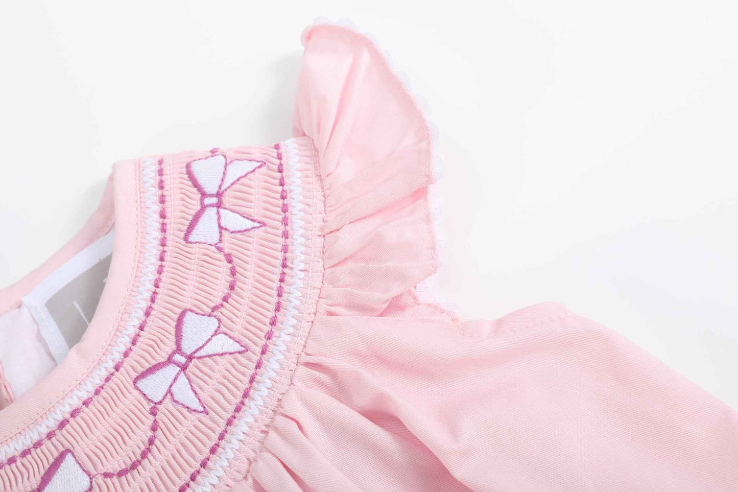Pink and White Bows Smocked Bishop Dress - Abbies Place