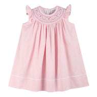 Pink and White Bows Smocked Bishop Dress