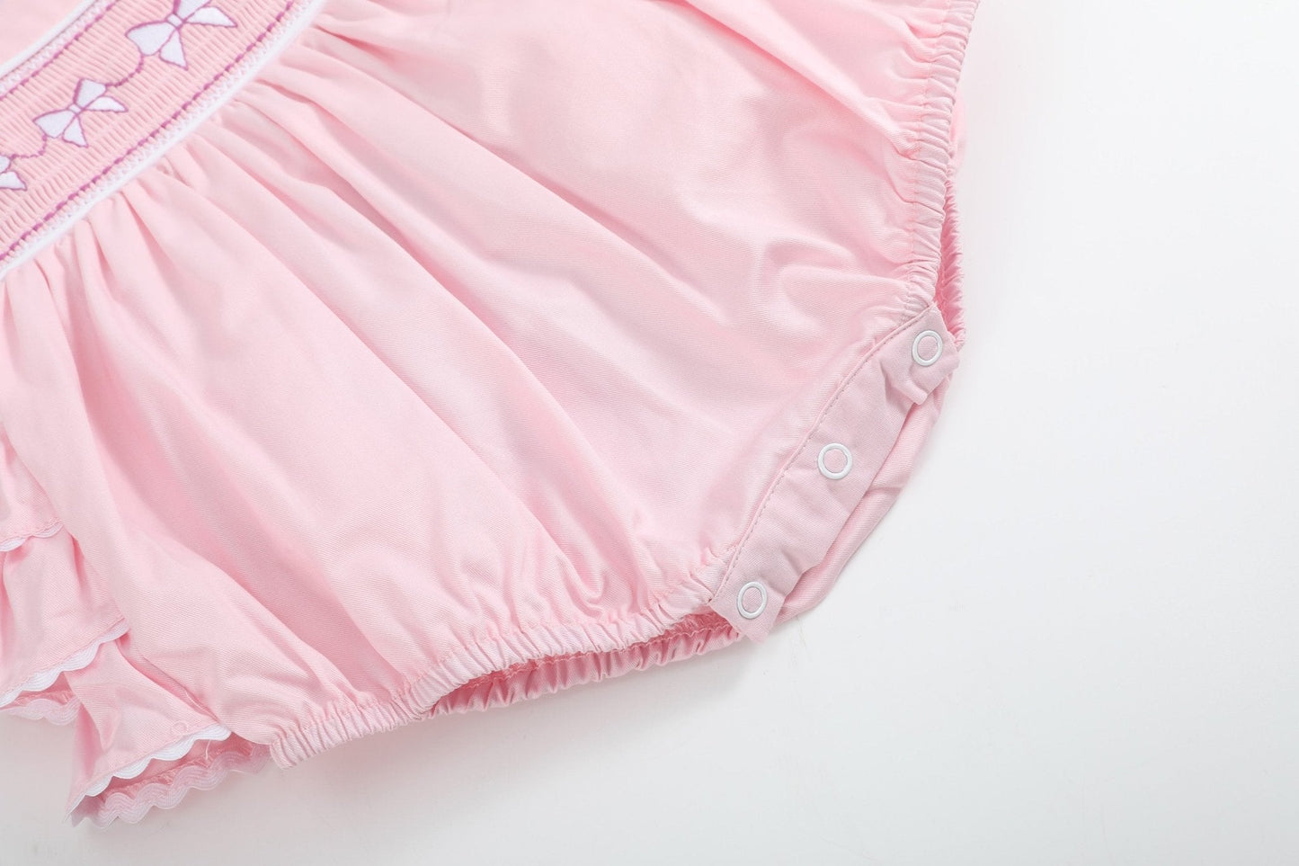 Pink and White bows Smocked Ruffle Romper - Abbies Place