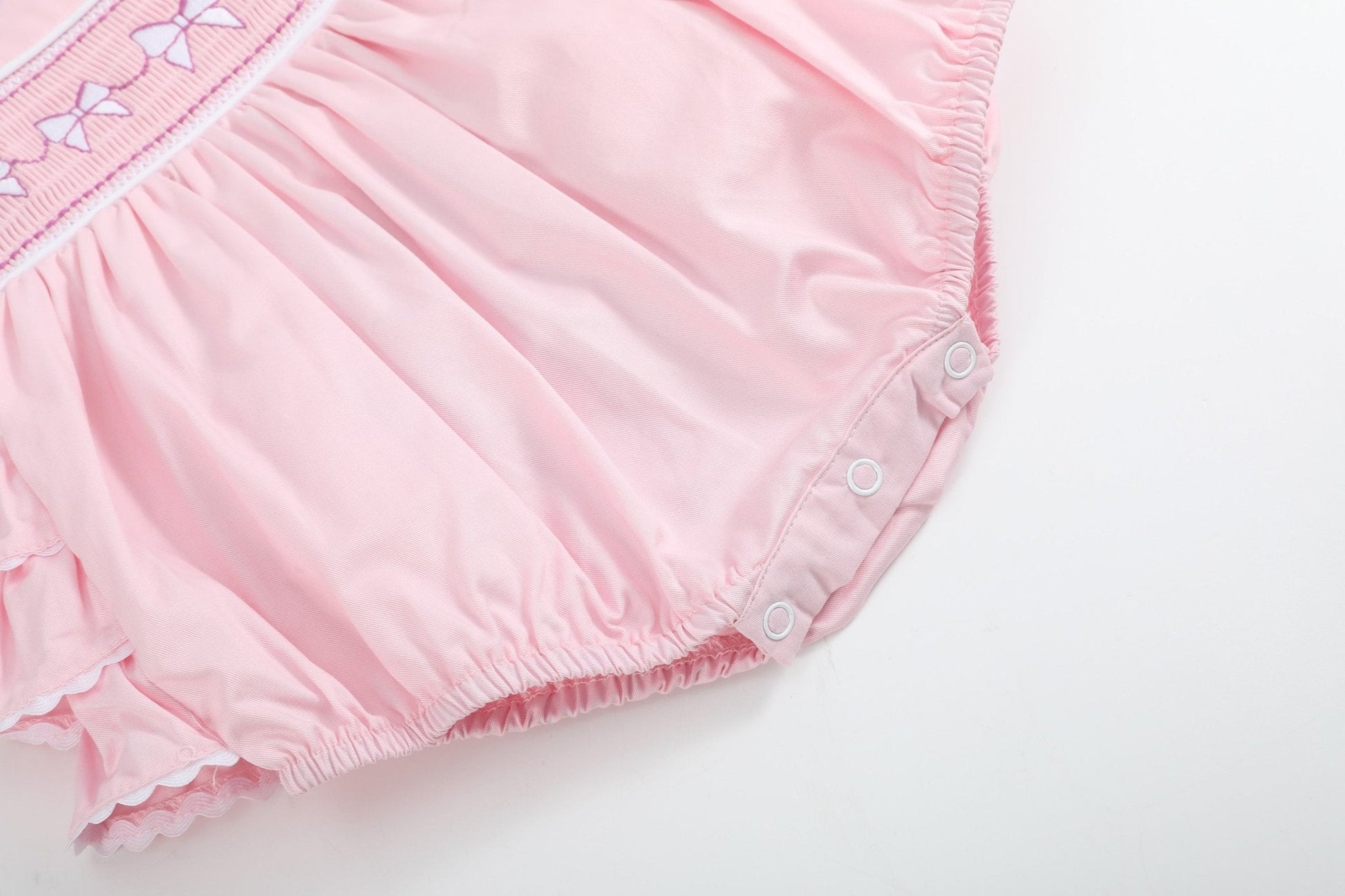 Pink and White bows Smocked Ruffle Romper - Abbies Place