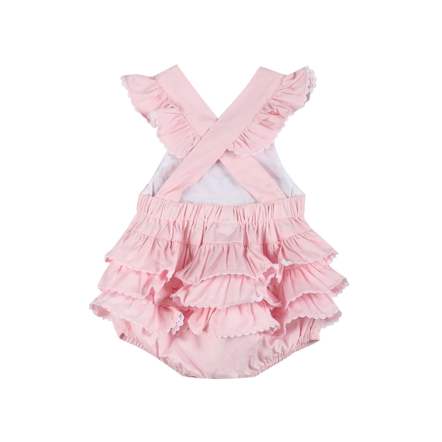 Pink and White bows Smocked Ruffle Romper - Abbies Place