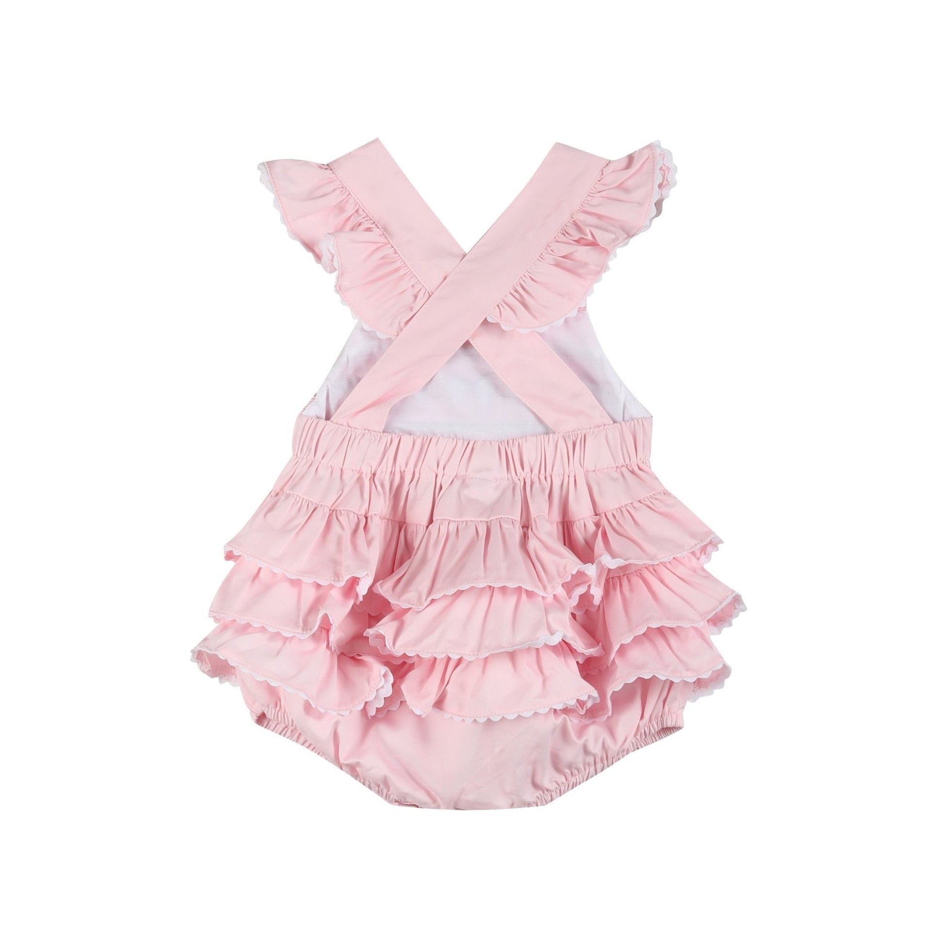 Pink and White bows Smocked Ruffle Romper - Abbies Place