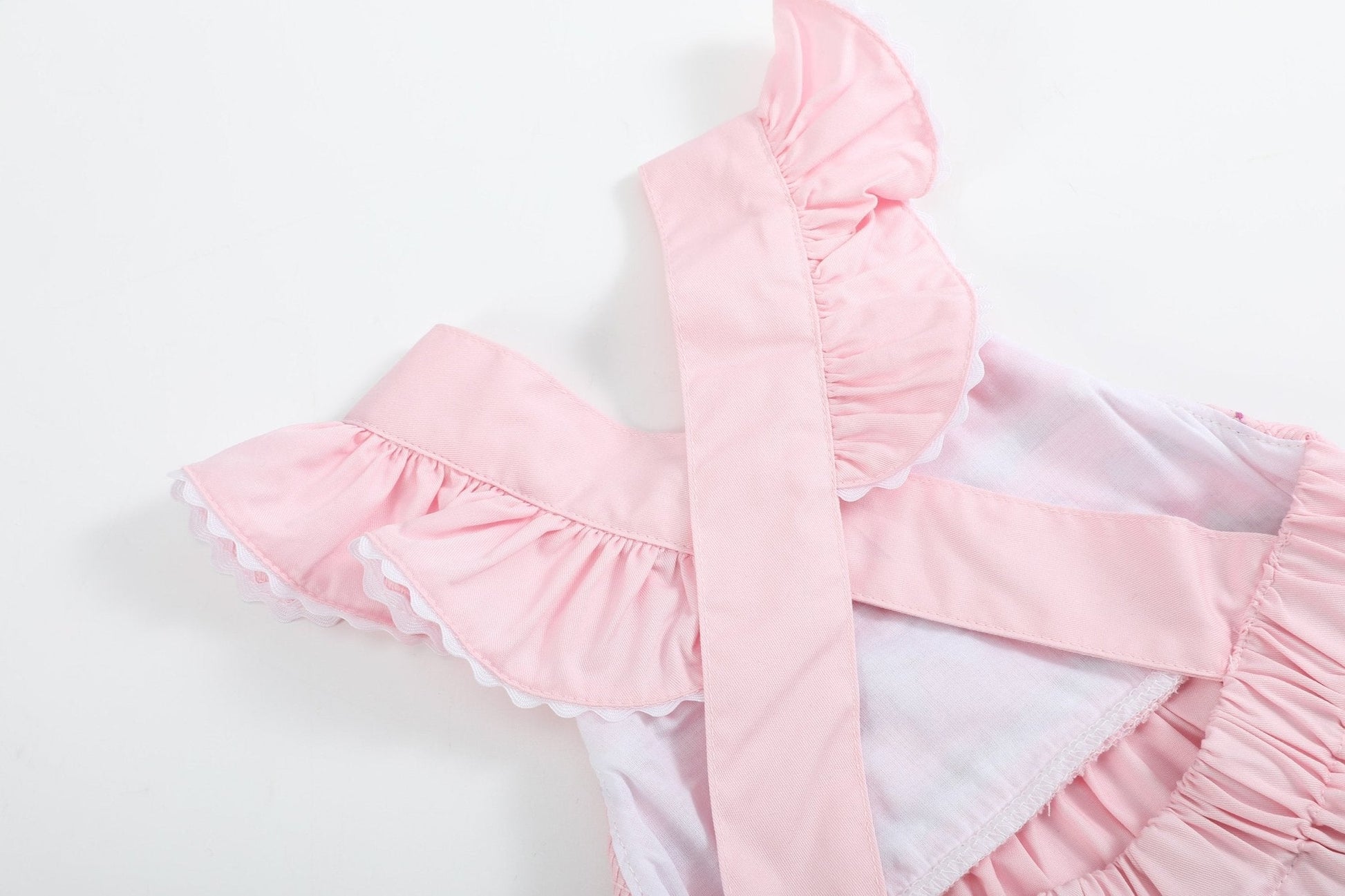 Pink and White bows Smocked Ruffle Romper - Abbies Place