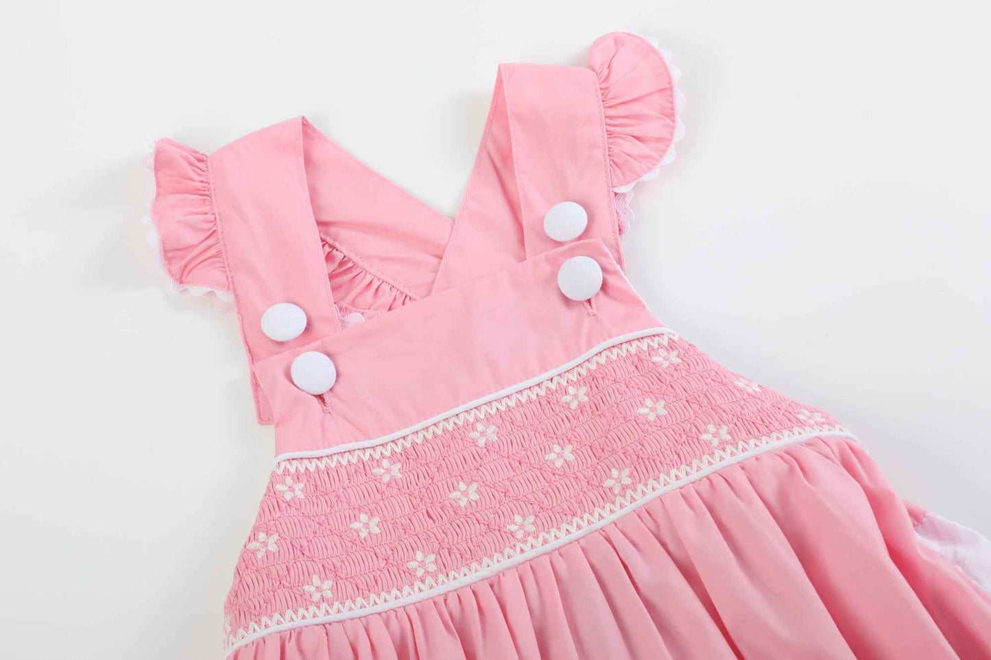 Pink and White Flower Smocked Ruffle Romper - Abbies Place