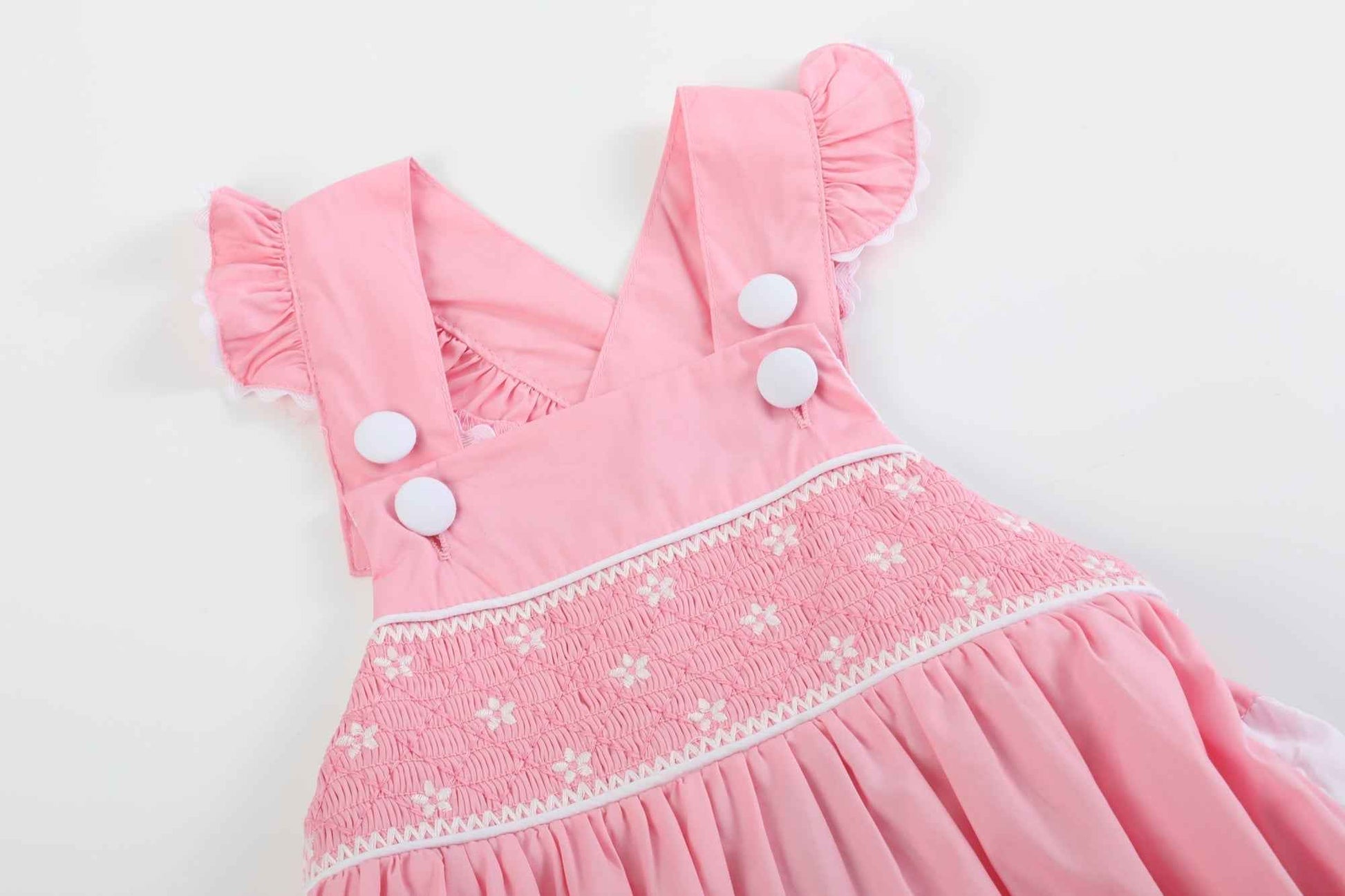 Pink and White Flower Smocked Ruffle Romper - Abbies Place