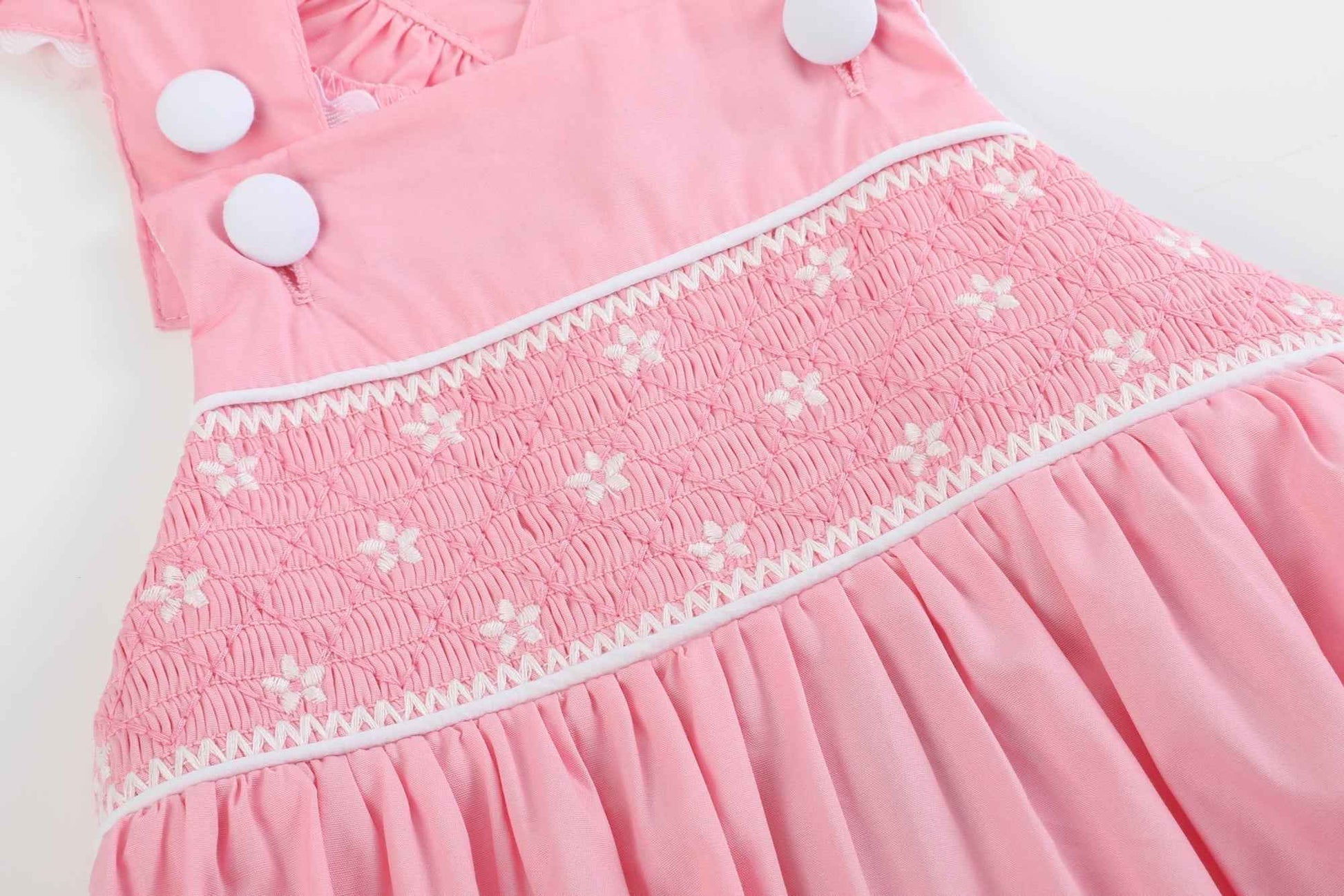 Pink and White Flower Smocked Ruffle Romper - Abbies Place