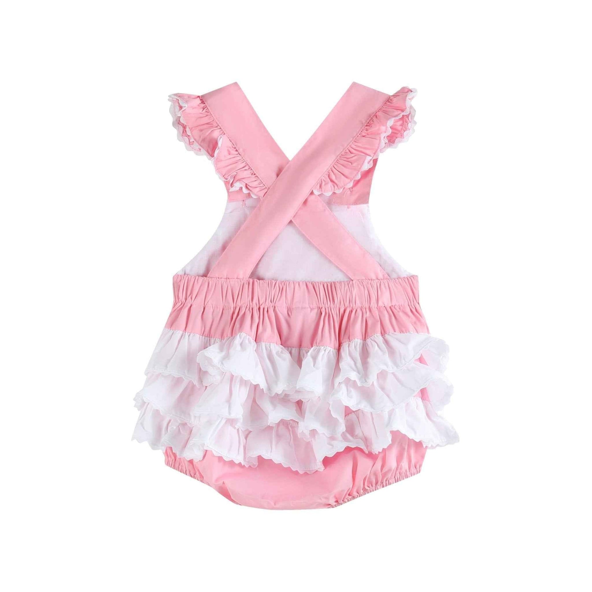 Pink and White Flower Smocked Ruffle Romper - Abbies Place