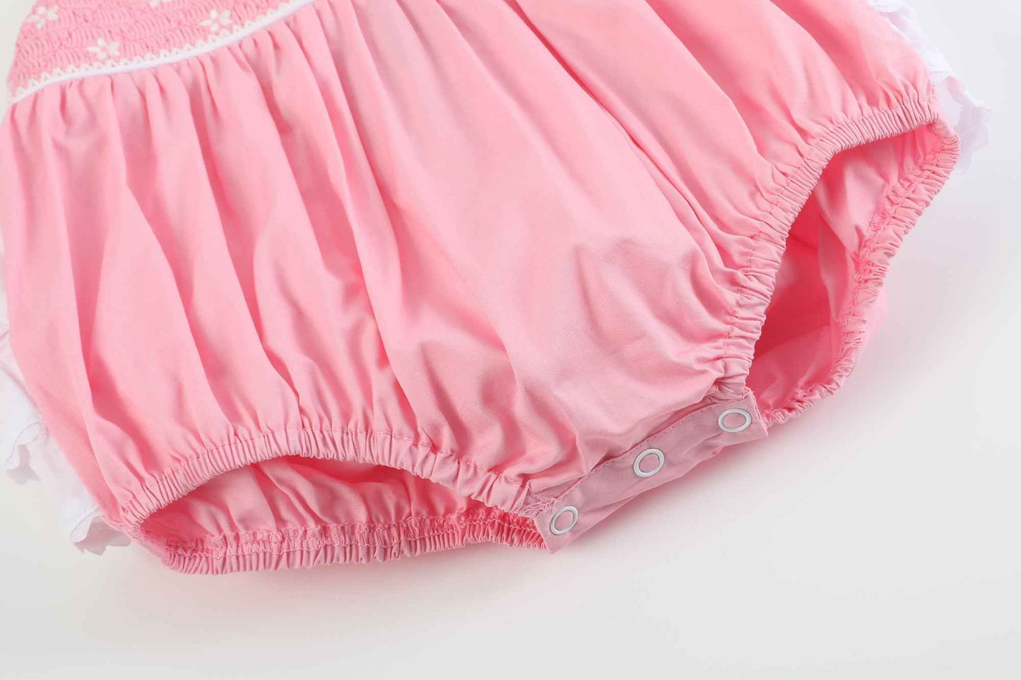 Pink and White Flower Smocked Ruffle Romper - Abbies Place