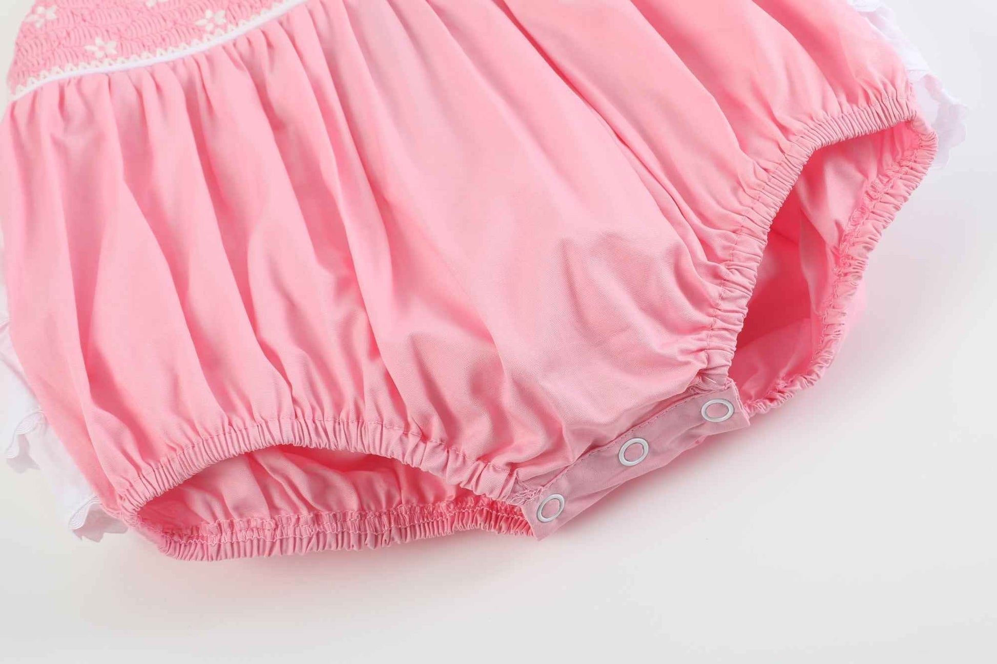 Pink and White Flower Smocked Ruffle Romper - Abbies Place