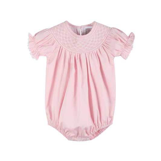 Pink and White Smocked Bubble Romper - Abbies Place