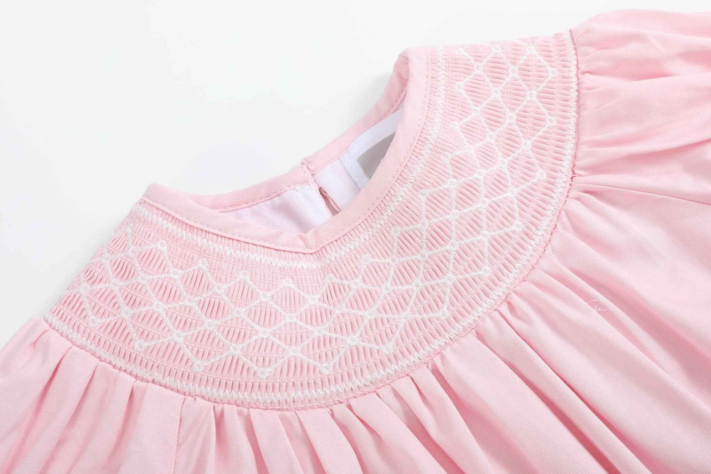 Pink and White Smocked Bubble Romper - Abbies Place