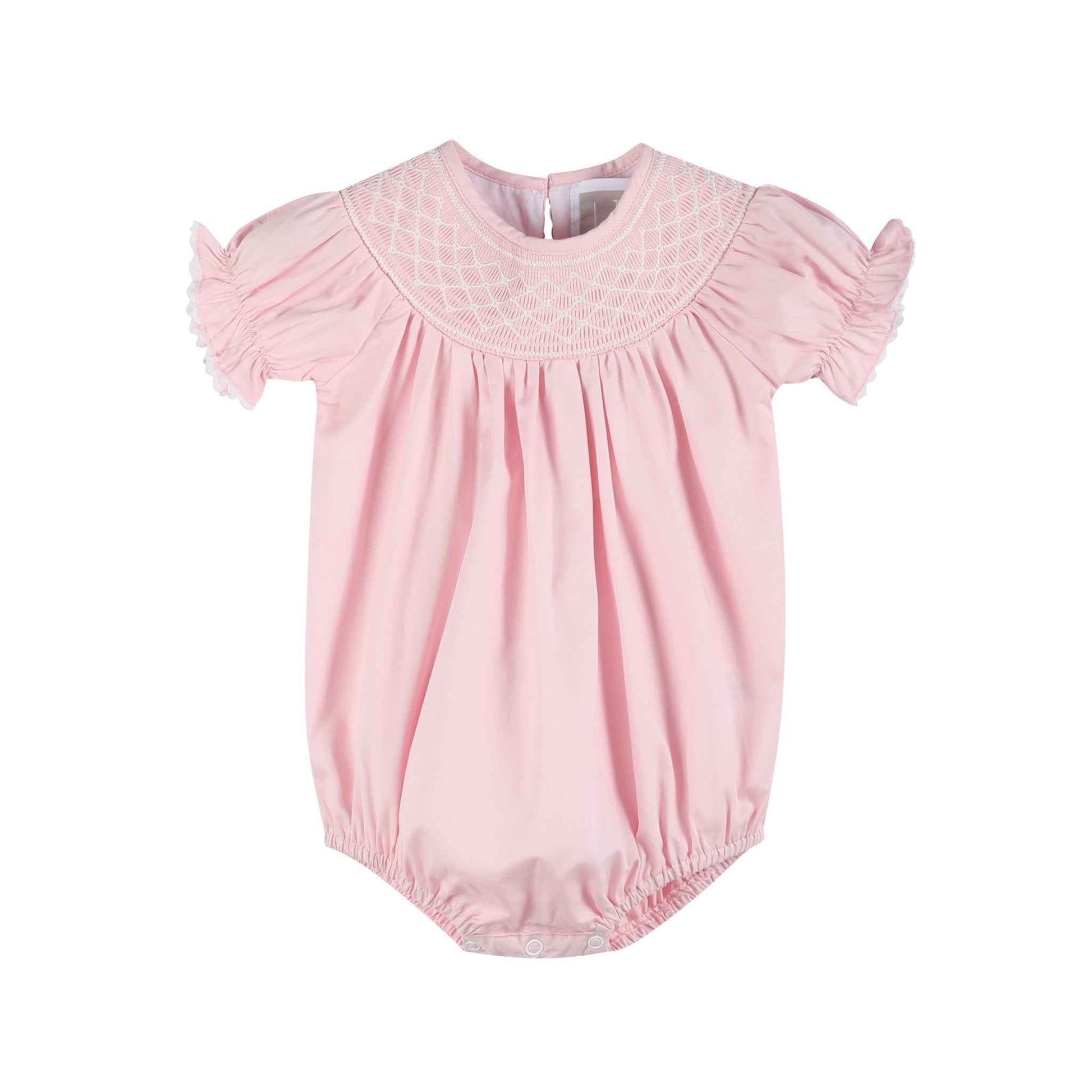 Pink and White Smocked Bubble Romper - Abbies Place