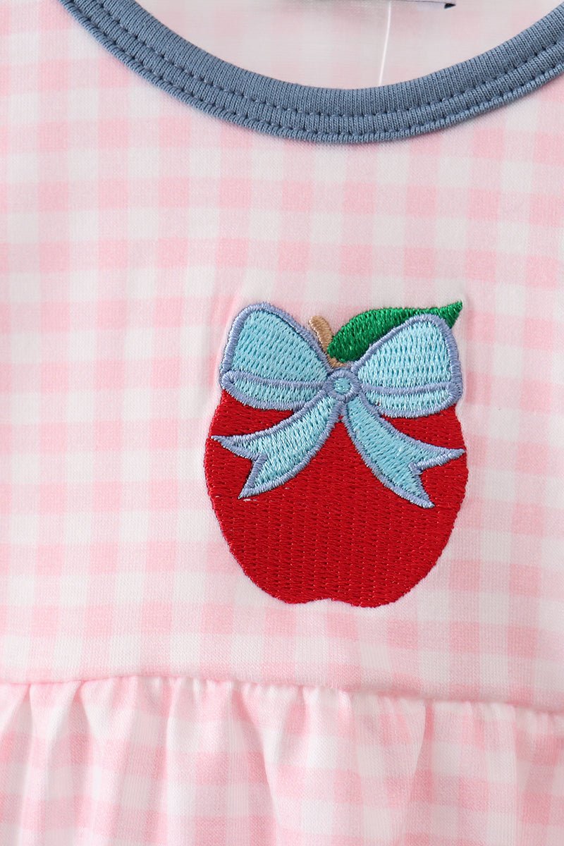 Pink Apple Plaid Embroidered Bubble - Abbies Place