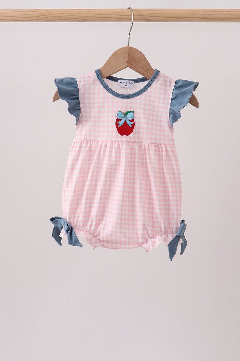 Pink Apple Plaid Embroidered Bubble - Abbies Place