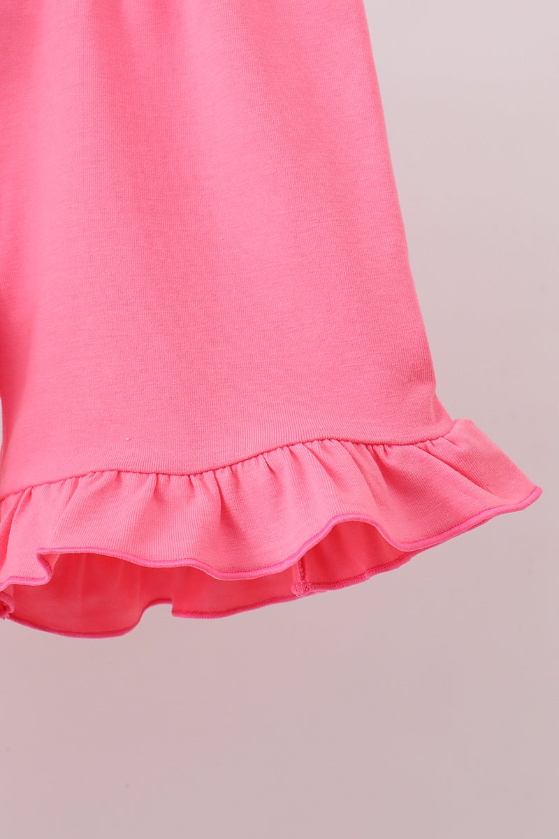 Pink baseball print ruffle shorts set - Abbies Place
