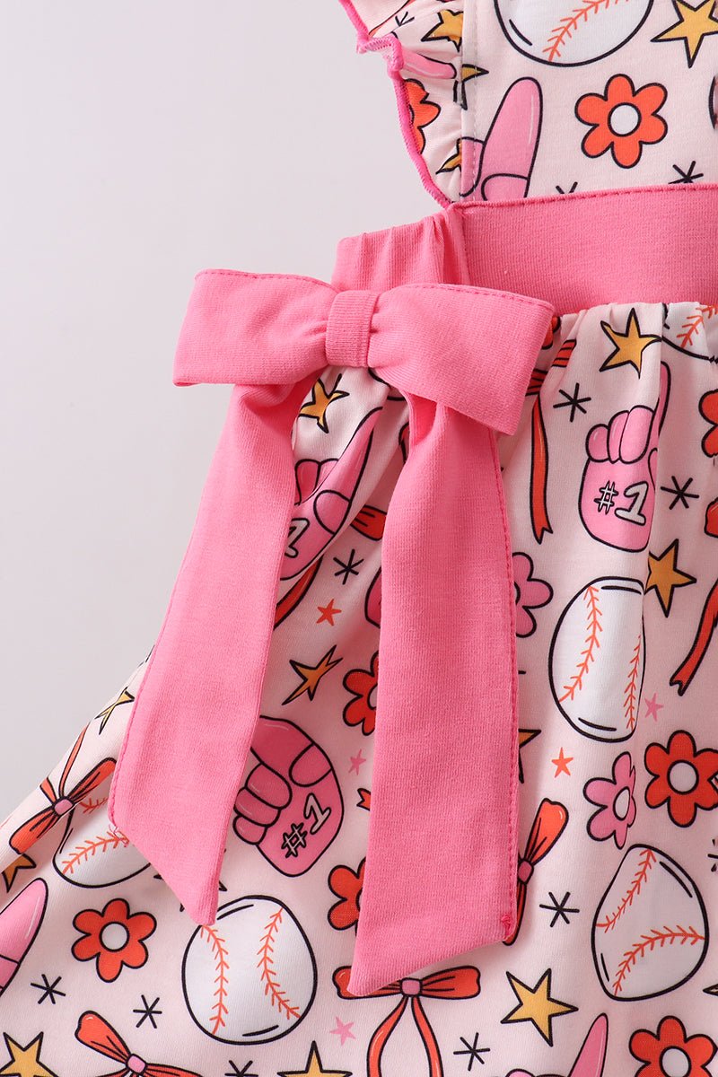 Pink baseball print ruffle shorts set - Abbies Place