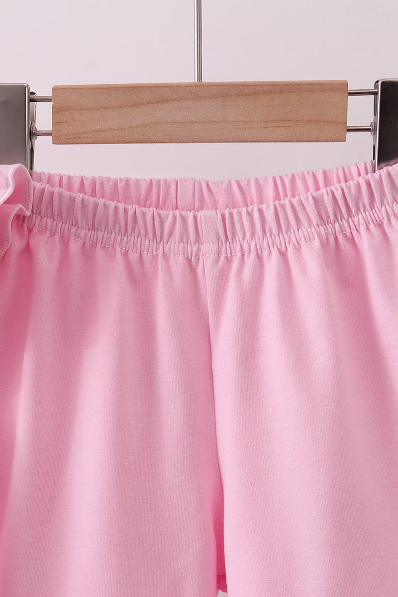 Pink big sister embroidery ruffle shorts set - Abbies Place