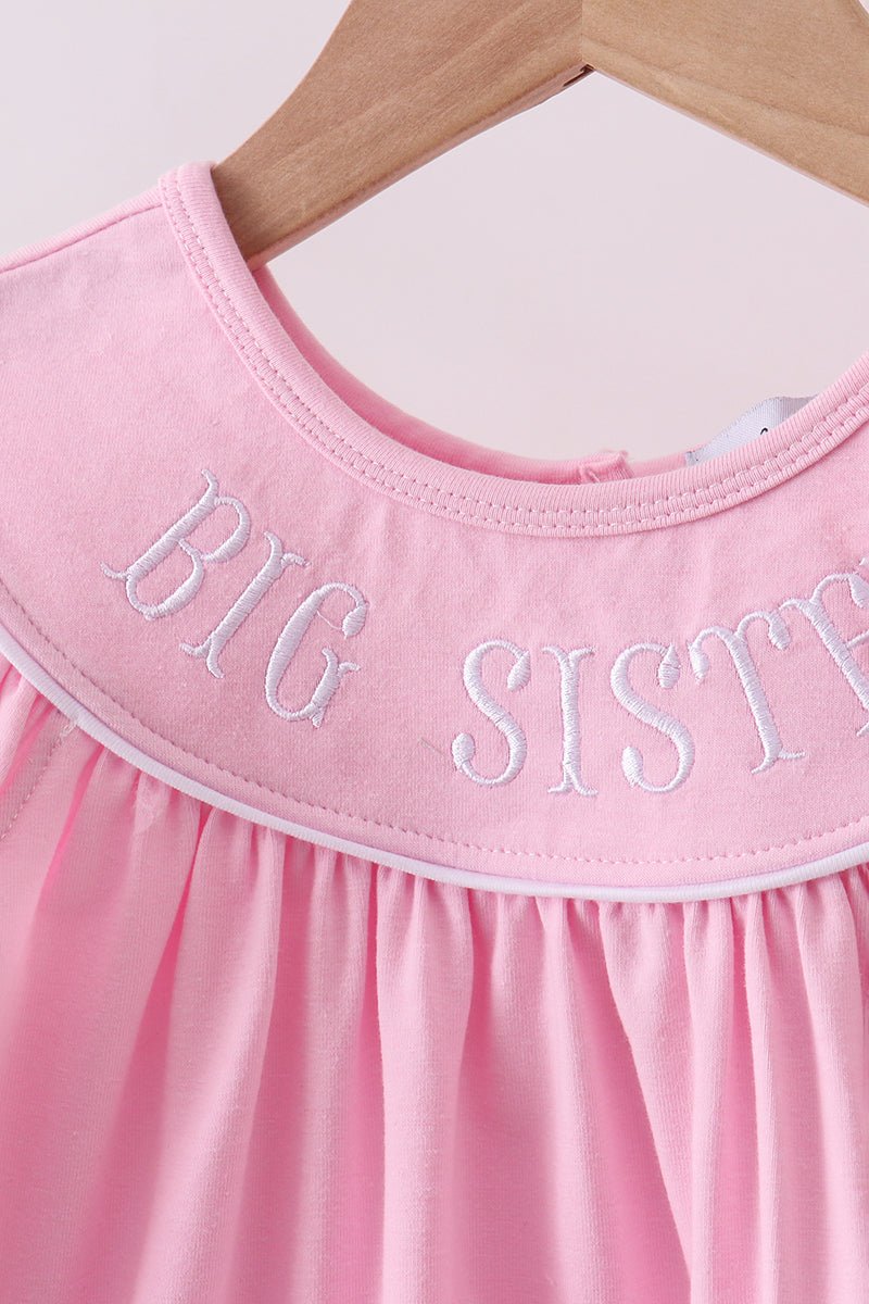 Pink big sister embroidery ruffle shorts set - Abbies Place
