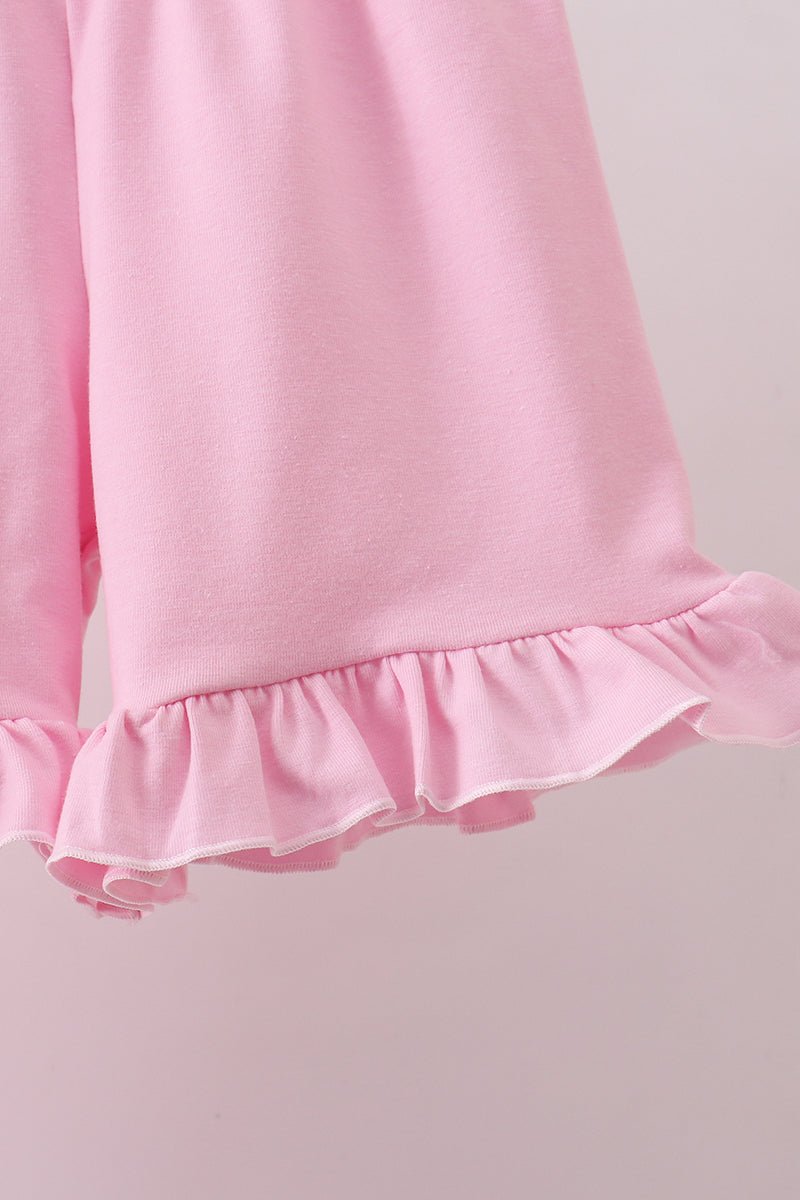 Pink big sister embroidery ruffle shorts set - Abbies Place