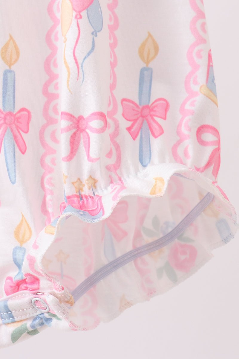 Pink birthday cake smocked bubble - Abbies Place