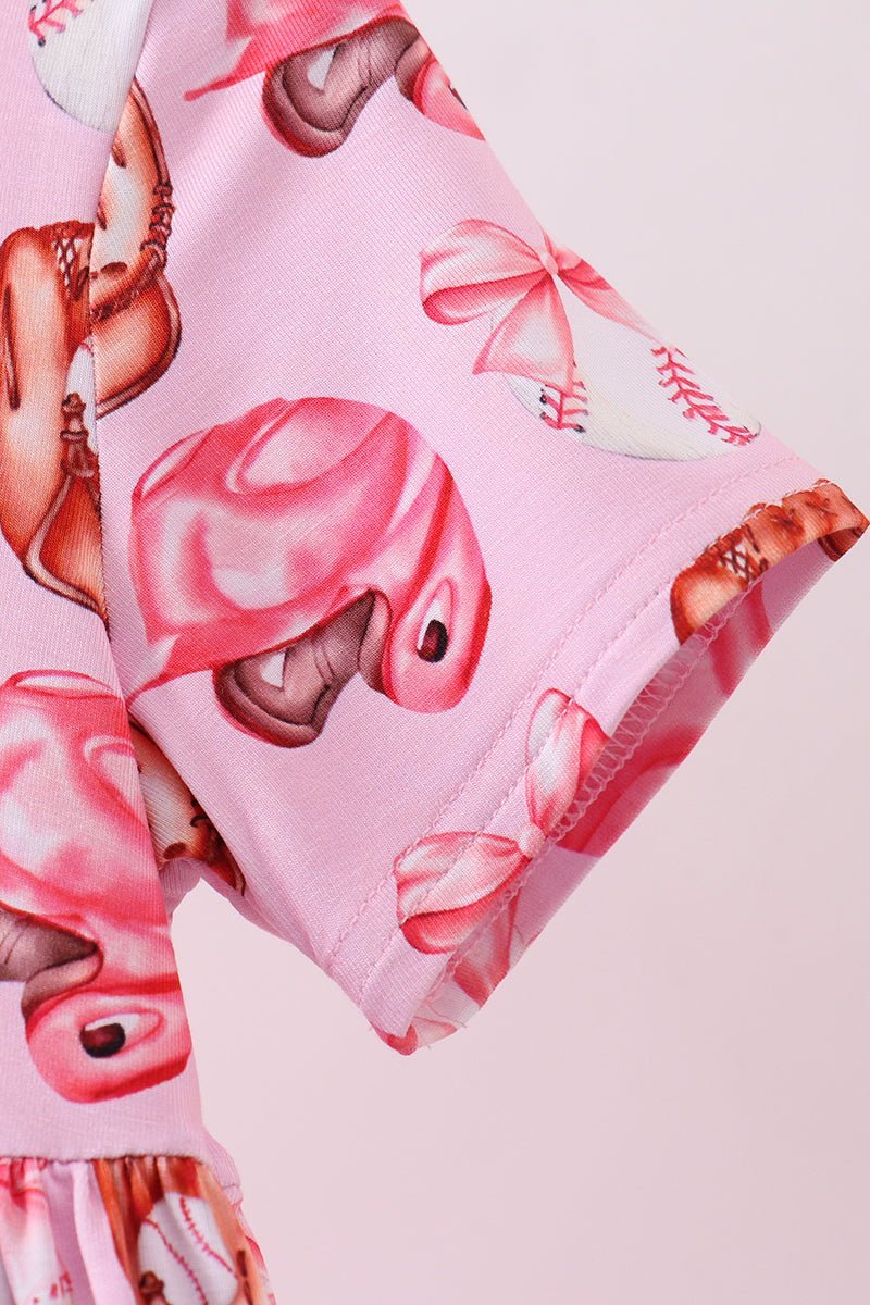 Pink bow baseball bamboo dress - Abbies Place