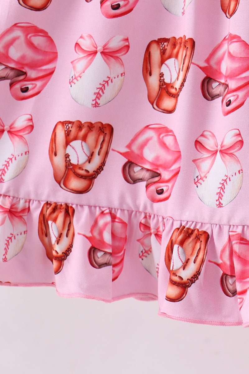 Pink bow baseball bamboo dress - Abbies Place