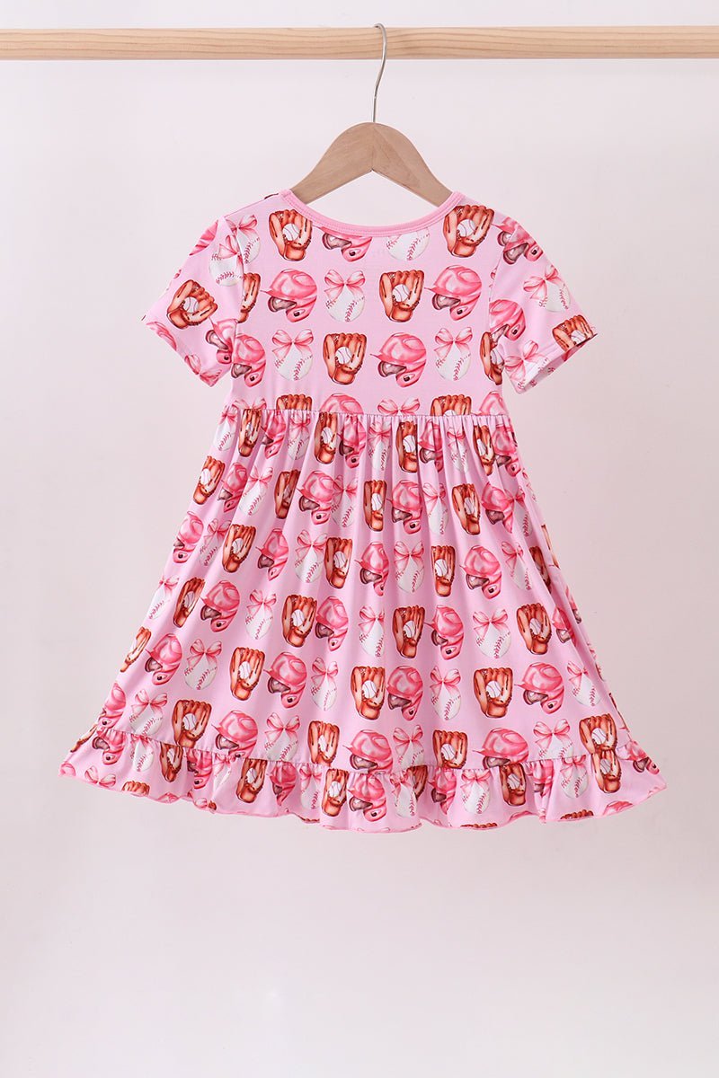 Pink bow baseball bamboo dress - Abbies Place