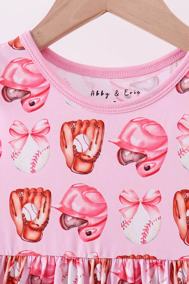 Pink bow baseball bamboo dress - Abbies Place