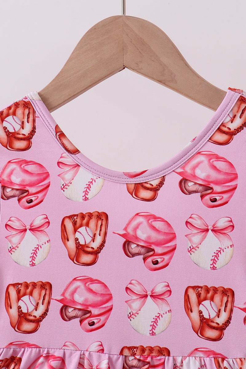 Pink bow baseball bamboo jumpsuit - Abbies Place