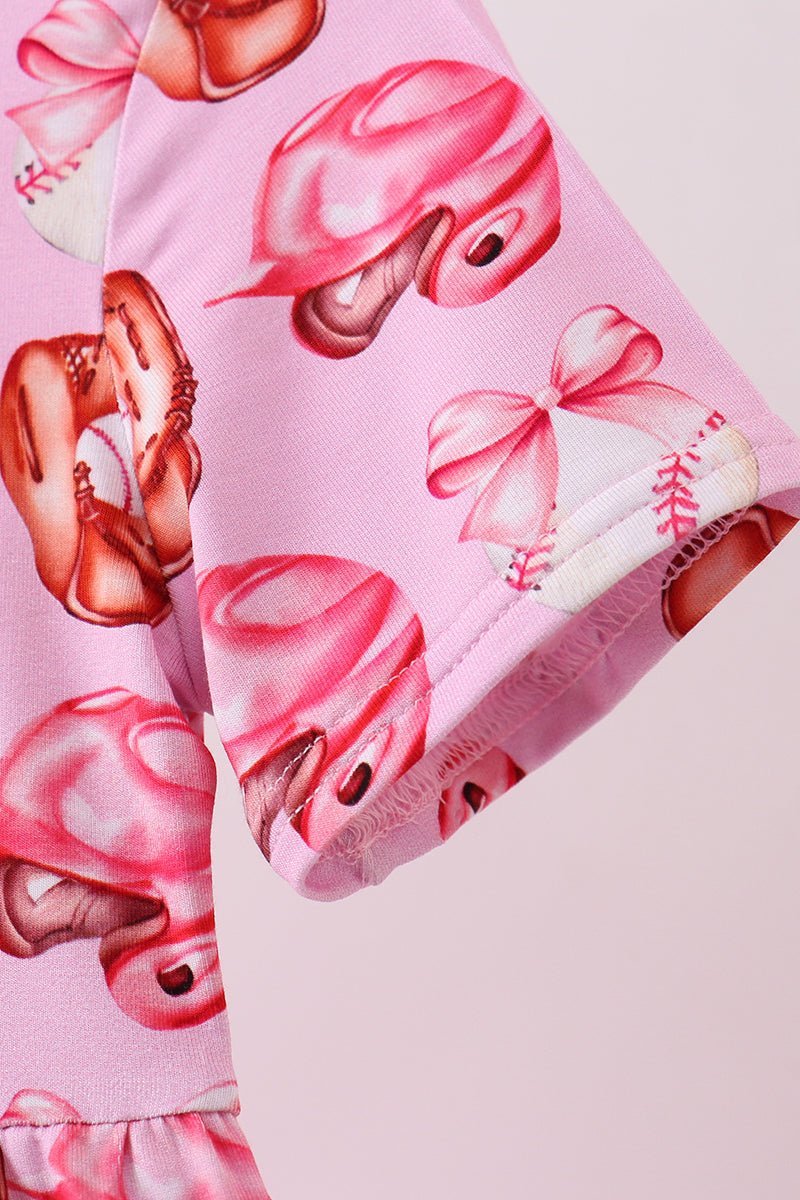 Pink bow baseball bamboo jumpsuit - Abbies Place