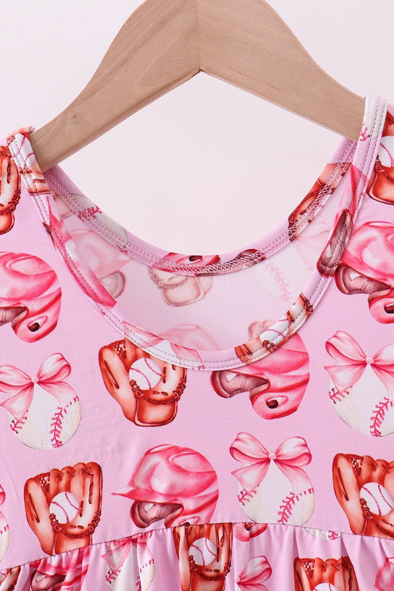 Pink bow baseball bamboo jumpsuit - Abbies Place