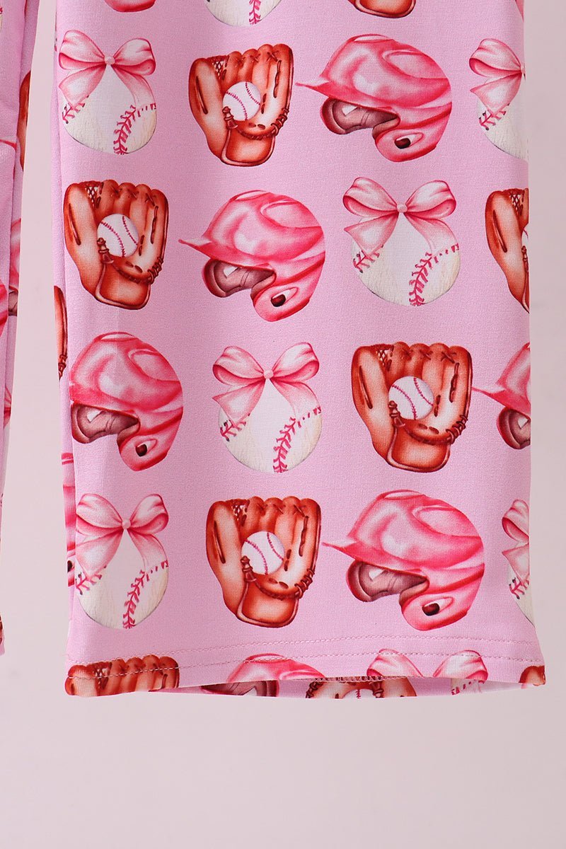 Pink bow baseball bamboo jumpsuit - Abbies Place