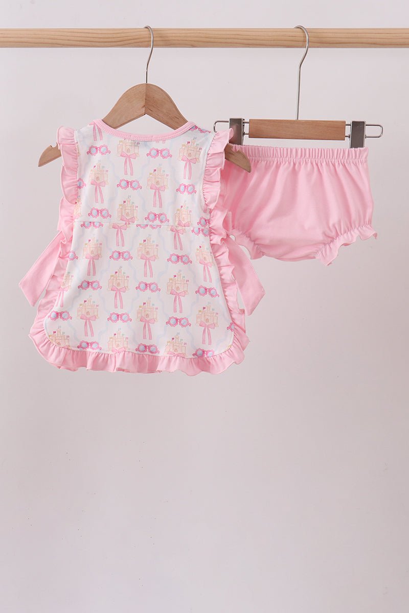 Pink bow castle ruffle bloomer set - Abbies Place