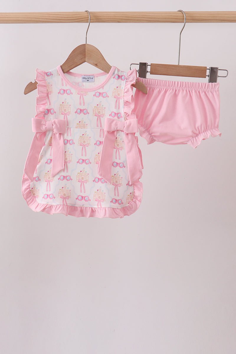 Pink bow castle ruffle bloomer set - Abbies Place