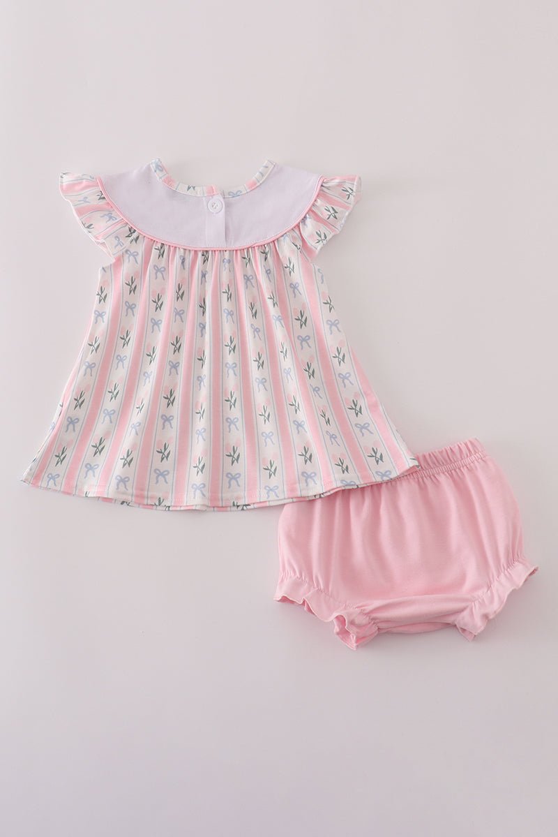 Pink Bow Embroidered Bow Bloomer Set - Abbies Place