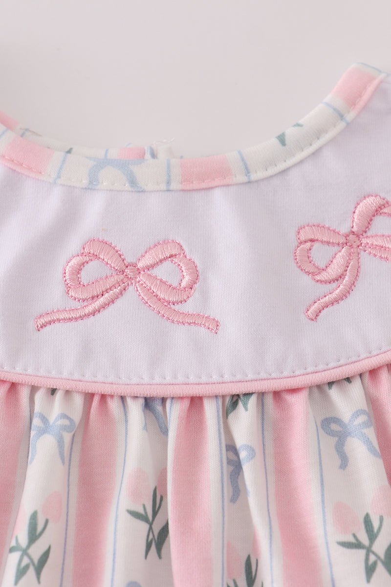 Pink Bow Embroidered Bow Bloomer Set - Abbies Place
