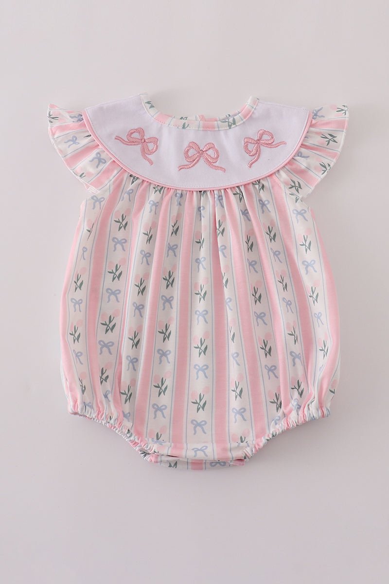 Pink Bow Embroidered Bow Bubble - Abbies Place