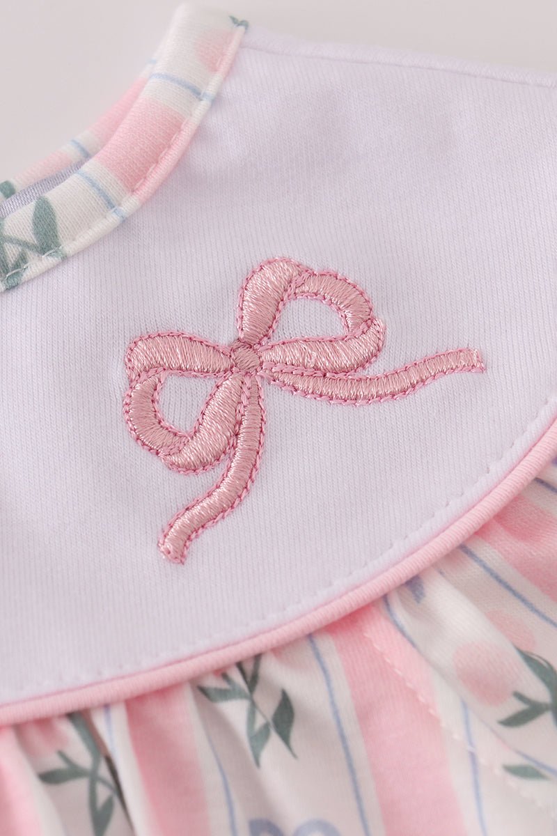 Pink Bow Embroidered Bow Bubble - Abbies Place