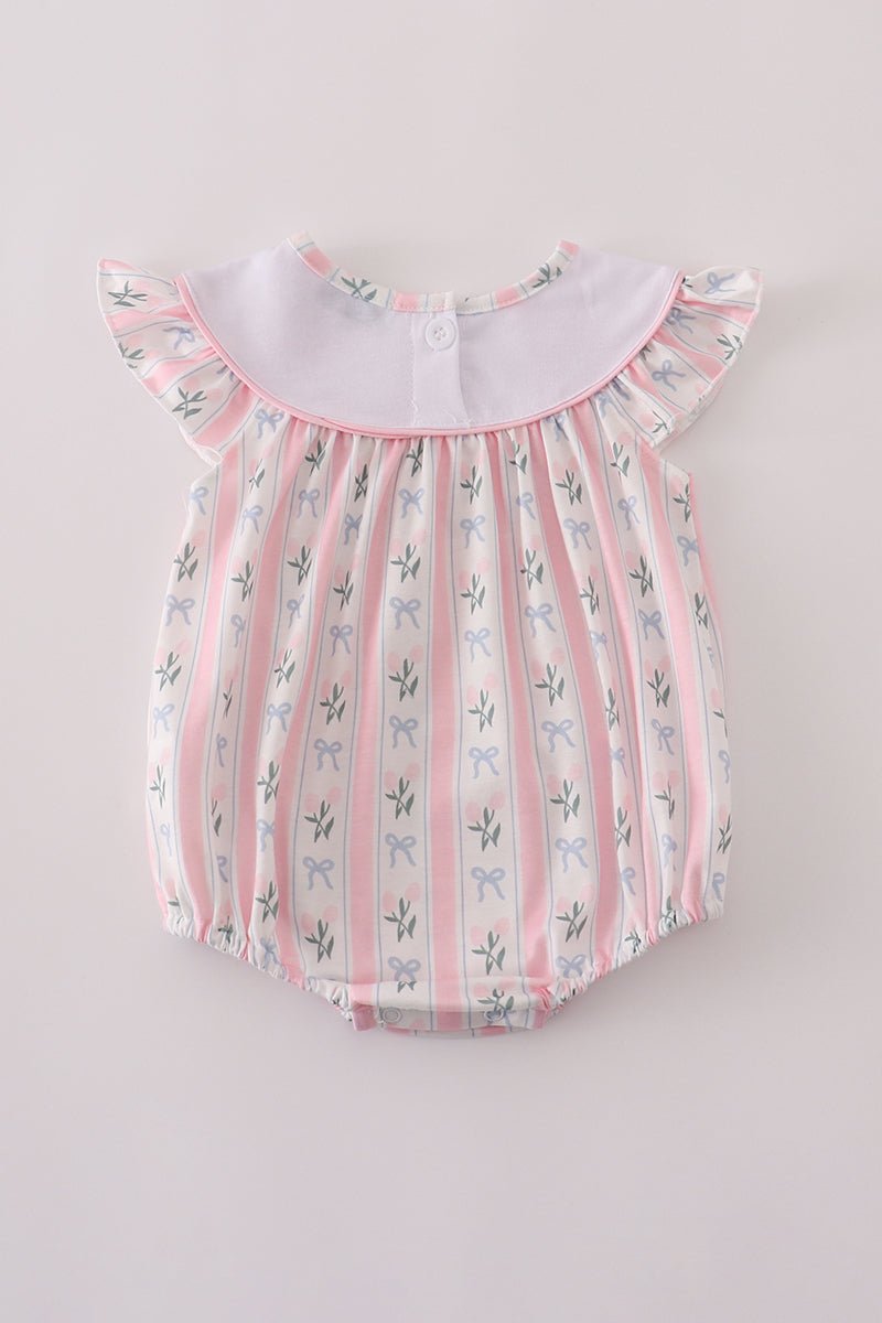 Pink Bow Embroidered Bow Bubble - Abbies Place