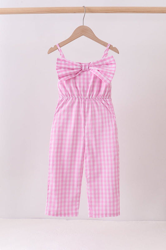 Pink bow gingham jumpsuit - Abbies Place