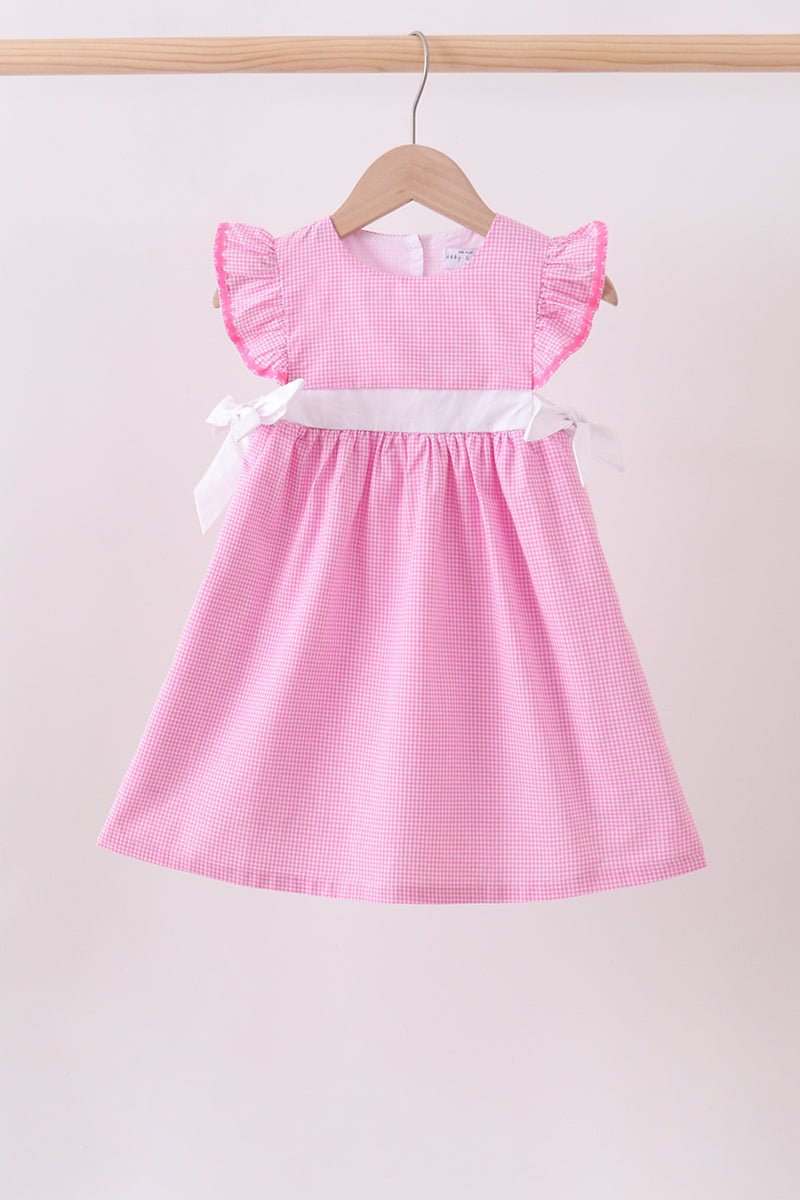 Pink bow gingham ruffle dress - Abbies Place