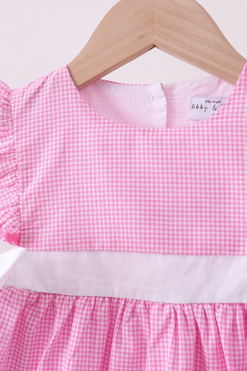 Pink bow gingham ruffle dress - Abbies Place