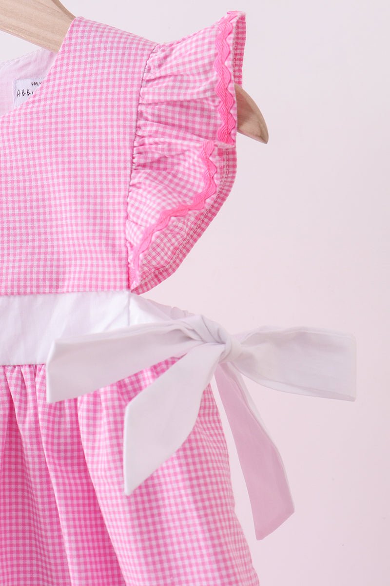 Pink bow gingham ruffle dress - Abbies Place