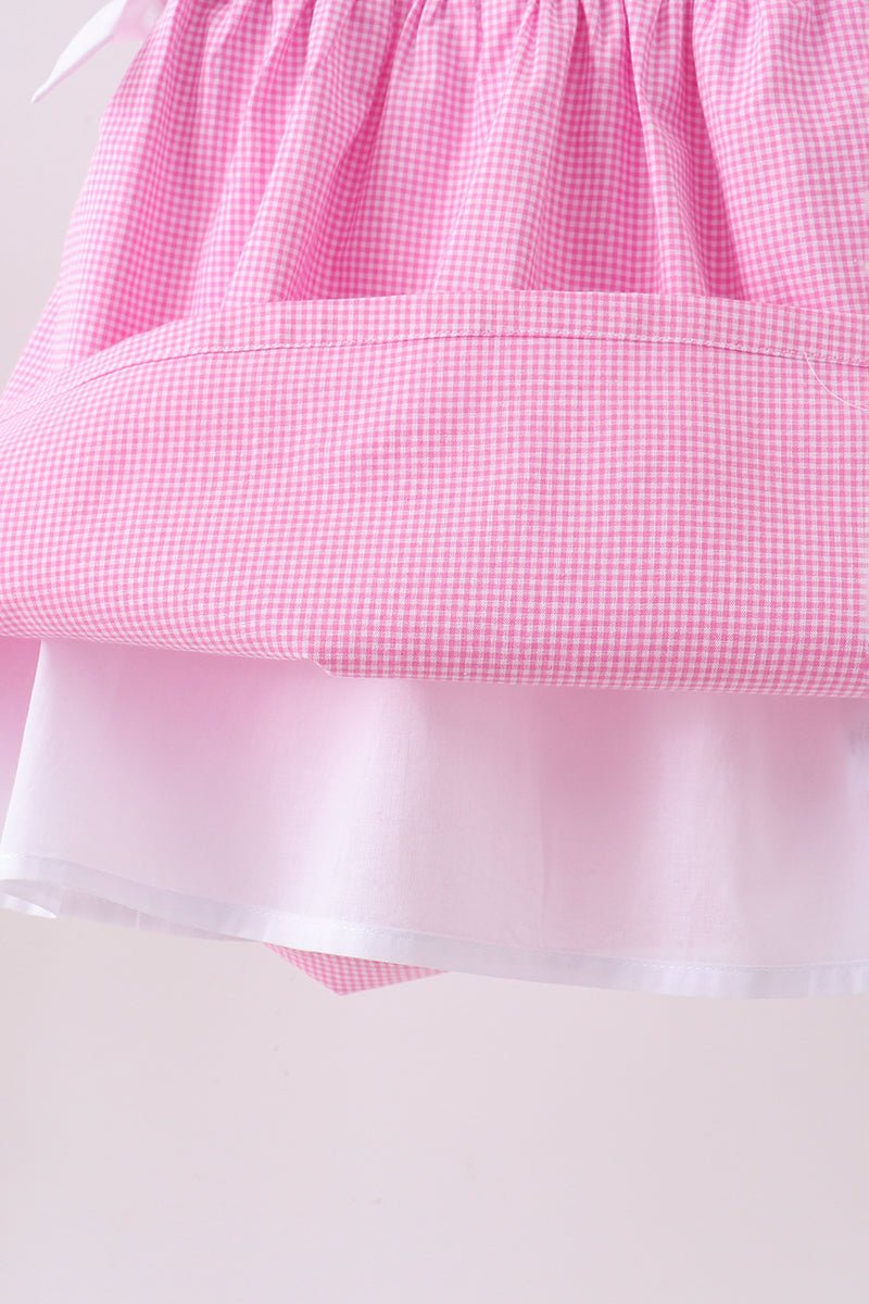 Pink bow gingham ruffle dress - Abbies Place